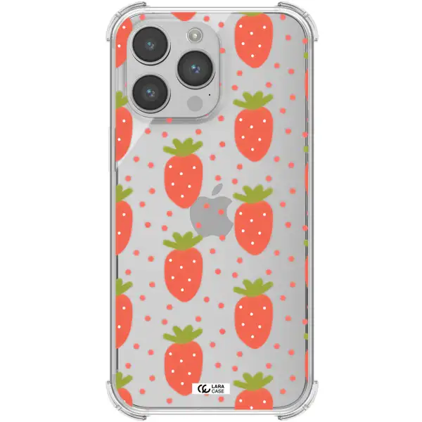 a pattern of strawberries on a white background Apple iPhone 14 pro max Clear PC Case