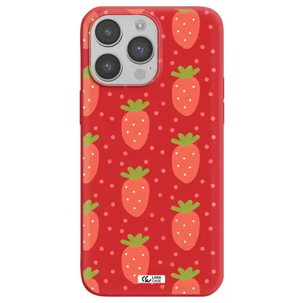 a pattern of strawberries on a white background Apple iPhone 14 pro max Silicone Imperial Red Case