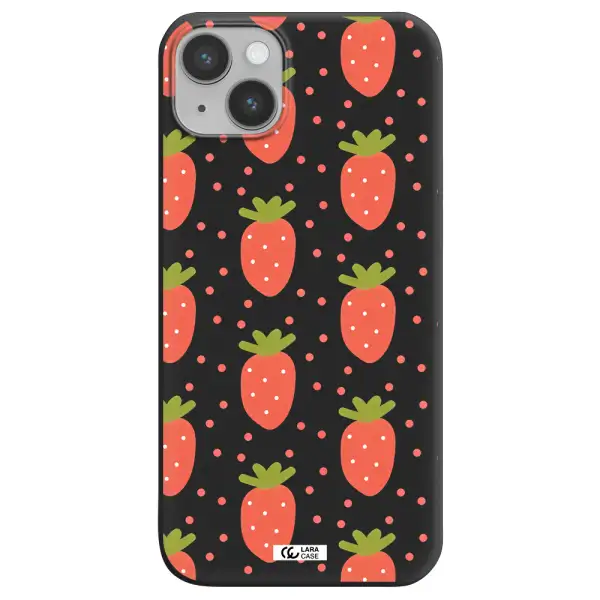 a pattern of strawberries on a white background Apple iPhone 14 Silicone black Case