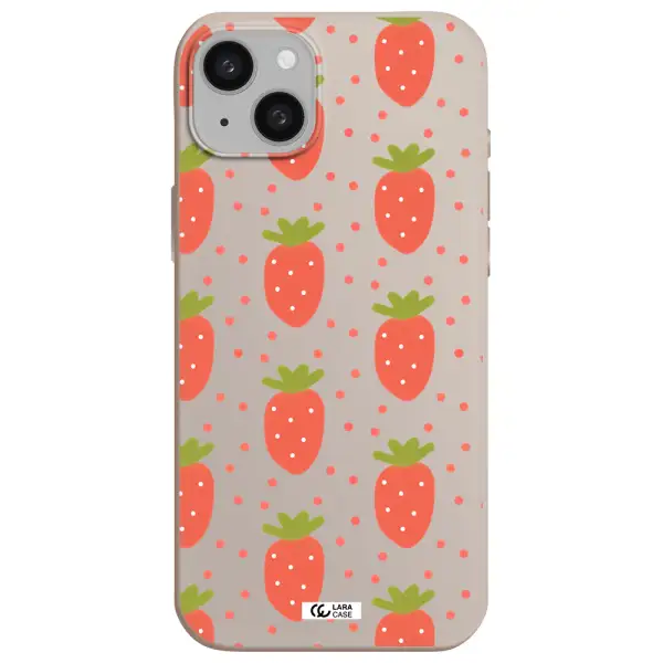 a pattern of strawberries on a white background Apple iphone 15 plus Silicone Stone Case