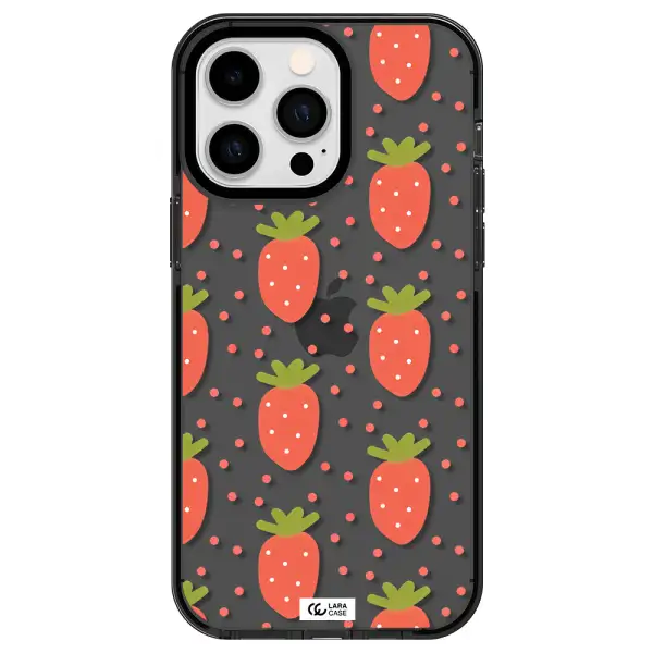 a pattern of strawberries on a white background Apple iPhone 15 Pro Max impact Smoke Black Case