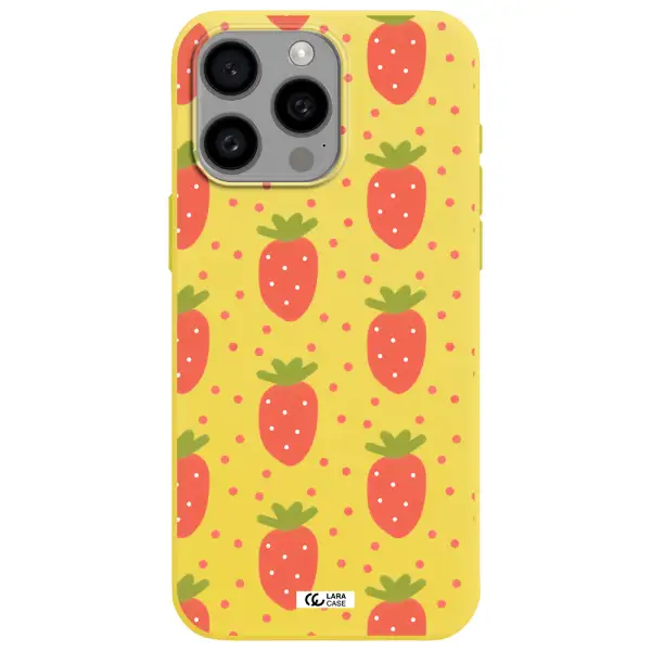 a pattern of strawberries on a white background Apple Iphone 15 Pro max Silicone canary yellow Case