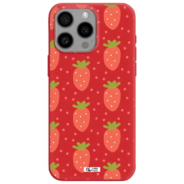 A Pattern Of Strawberries On A White Background Apple Iphone 15 Pro Max Silicone Imperial Red Case