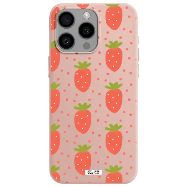 a pattern of strawberries on a white background Apple Iphone 15 Pro max Silicone pastel pink Case
