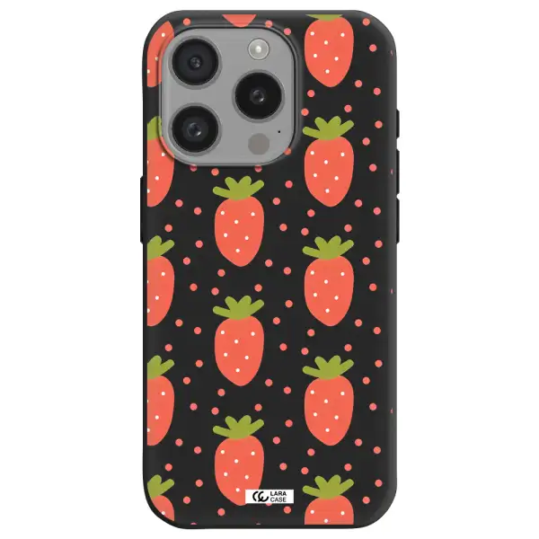 A Pattern Of Strawberries On A White Background Apple Iphone 15 Pro Silicone Black Case