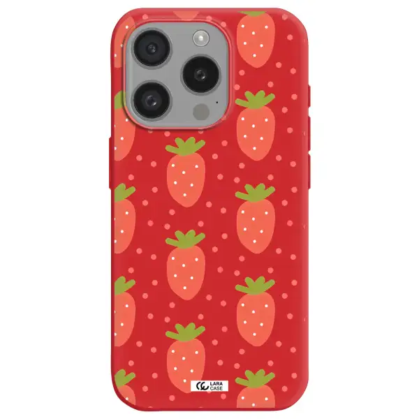 A Pattern Of Strawberries On A White Background Apple Iphone 15 Pro Silicone Imperial Red Case