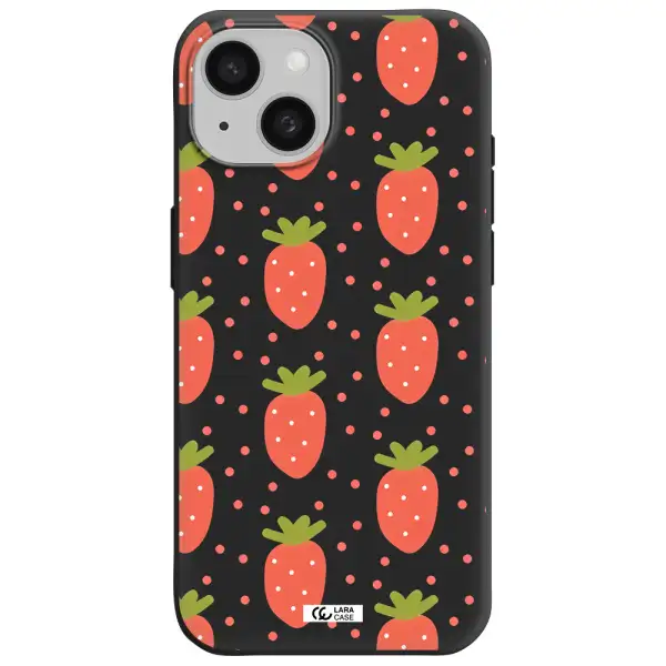 a pattern of strawberries on a white background Apple iPhone 15 Silicone black Case