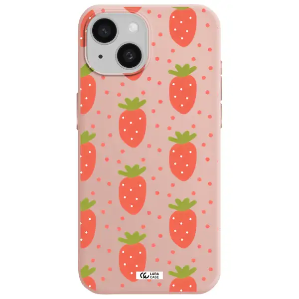 A Pattern Of Strawberries On A White Background Apple Iphone 15 Silicone Pastel Pink Case