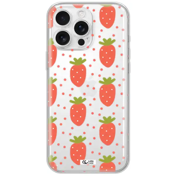 A Pattern Of Strawberries On A White Background Apple Iphone 16 Pro Max Clear Tpu Case