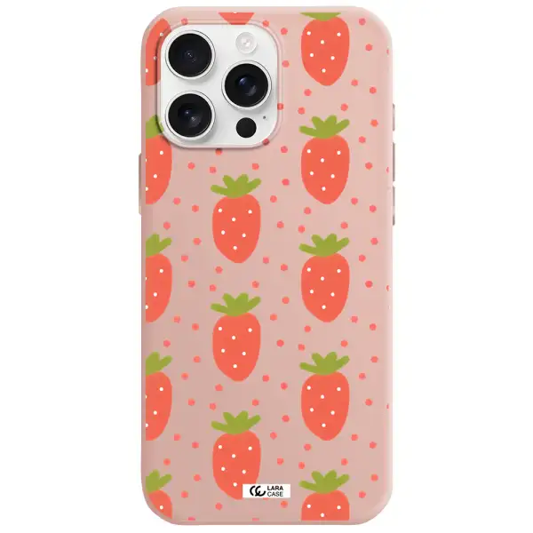 A Pattern Of Strawberries On A White Background Apple Iphone 16 Pro Max Silicone Pastel Pink Case