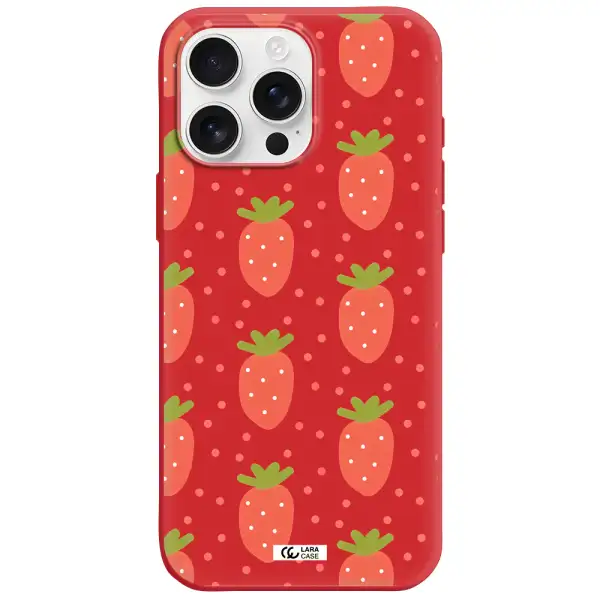 A Pattern Of Strawberries On A White Background Apple Iphone 16 Pro Max Silicone Stone Case