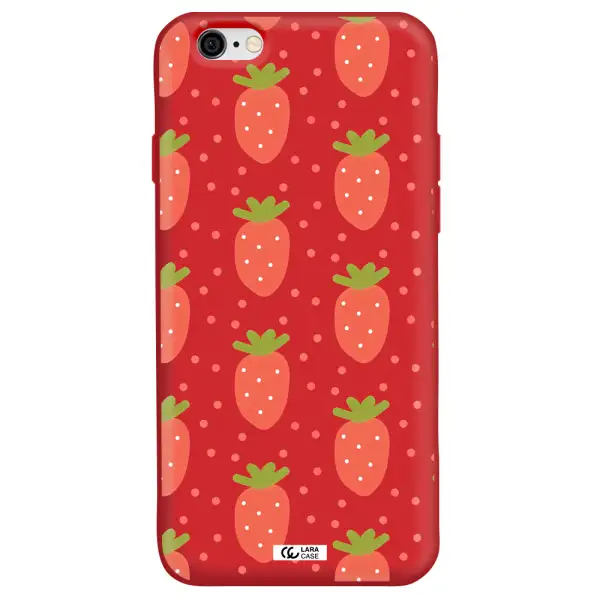 a pattern of strawberries on a white background Apple iPhone 6 Silicone Imperial Red Case