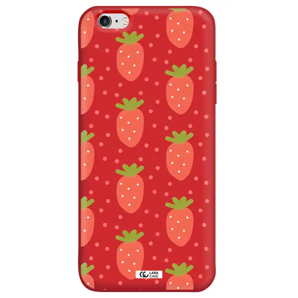 a pattern of strawberries on a white background Apple iPhone 6S Silicone Imperial Red Case