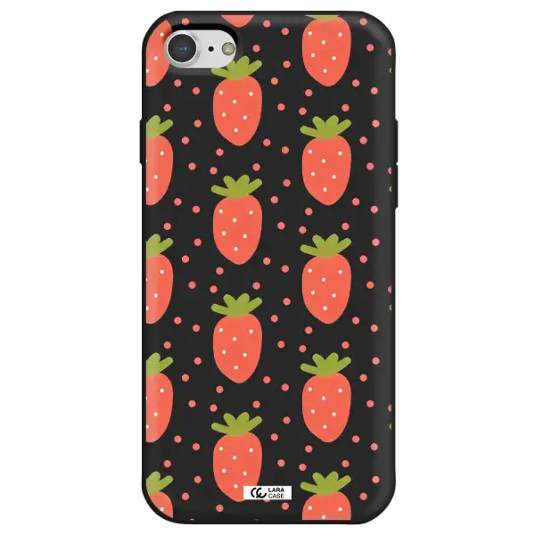 a pattern of strawberries on a white background Apple iPhone 7 Silicone black Case