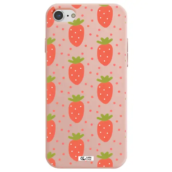 a pattern of strawberries on a white background Apple iPhone 7 Silicone pastel pink Case