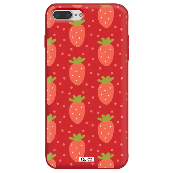 a pattern of strawberries on a white background Apple iPhone 8 plus Silicone Imperial Red Case
