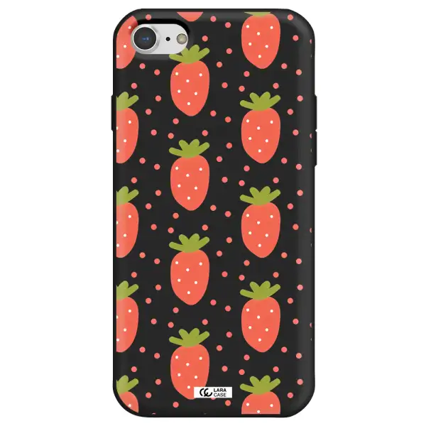 a pattern of strawberries on a white background Apple iPhone 8 Silicone black Case