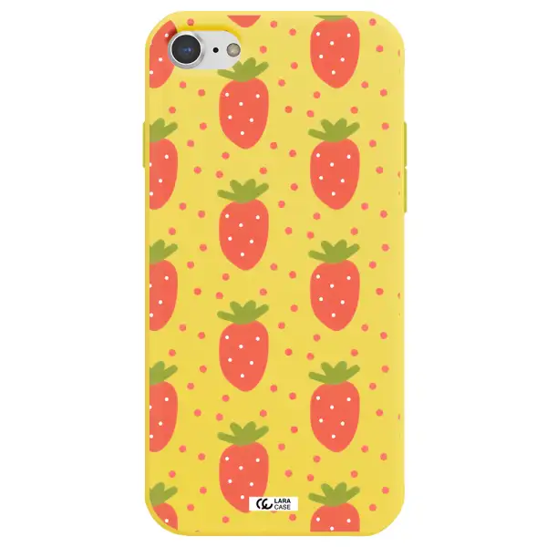 a pattern of strawberries on a white background Apple iPhone 8 Silicone canary yellow Case
