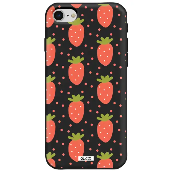 a pattern of strawberries on a white background Apple iPhone se 2020 Silicone black Case