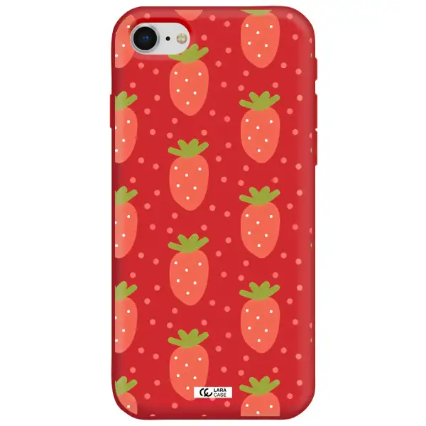 a pattern of strawberries on a white background Apple iPhone se 2020 Silicone Imperial Red Case