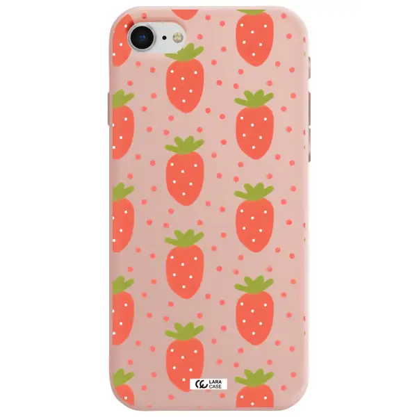 a pattern of strawberries on a white background Apple iPhone se 2020 Silicone pastel pink Case