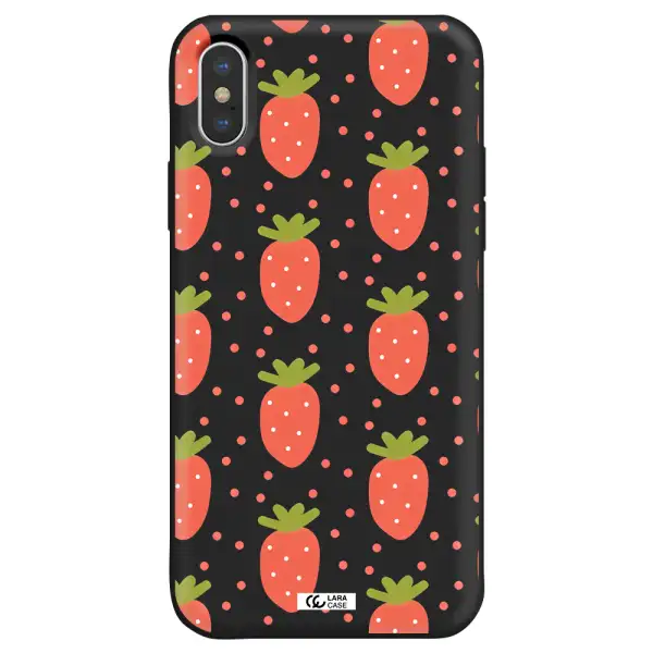 a pattern of strawberries on a white background Apple iPhone X Silicone black Case