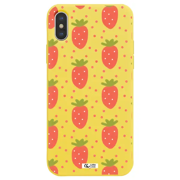a pattern of strawberries on a white background Apple iPhone X Silicone canary yellow Case