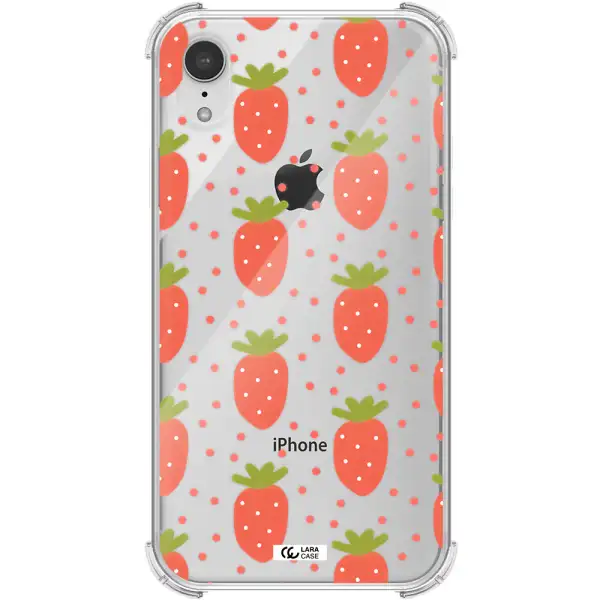 a pattern of strawberries on a white background Apple iPhone XR Clear PC Case