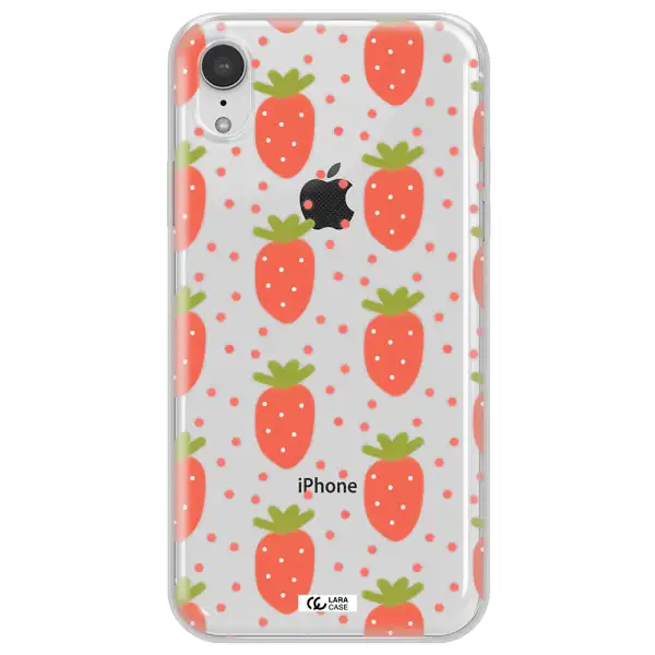 a pattern of strawberries on a white background Apple iPhone XR Clear TPU Case