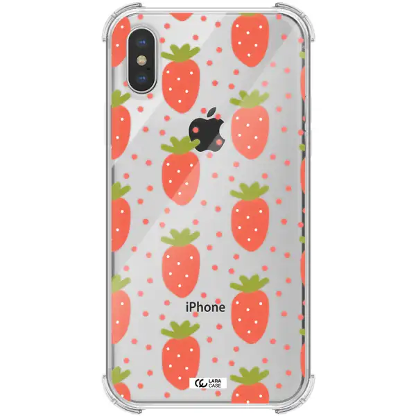 a pattern of strawberries on a white background Apple iPhone XS max Clear PC Case
