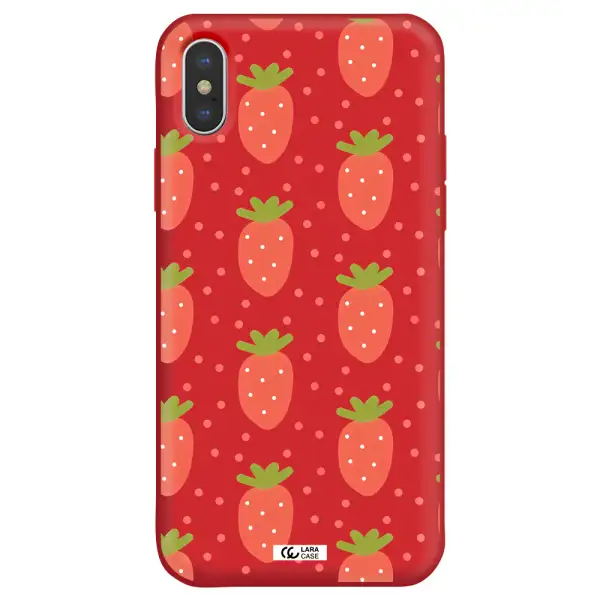 a pattern of strawberries on a white background Apple iPhone XS Silicone Imperial Red Case