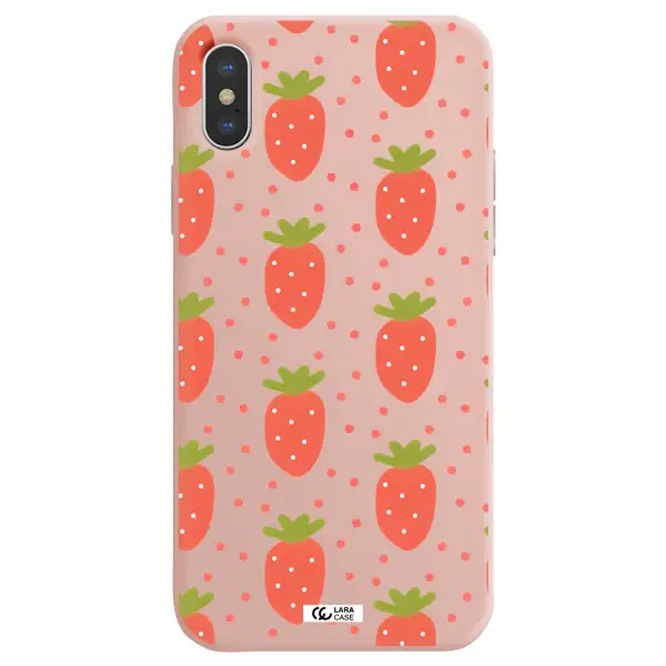 a pattern of strawberries on a white background Apple iPhone XS Silicone pastel pink Case