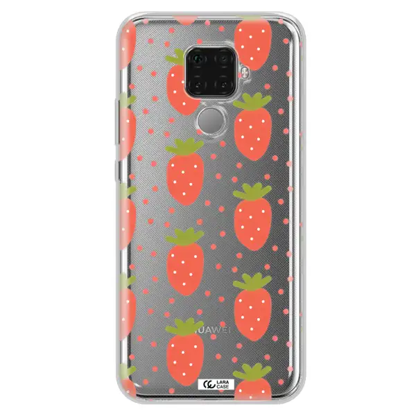 a pattern of strawberries on a white background Huawei Mate 30 Lite Clear TPU Case