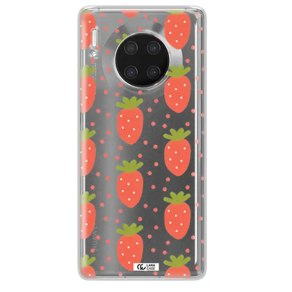 a pattern of strawberries on a white background Huawei Mate 30 Pro Clear TPU Case