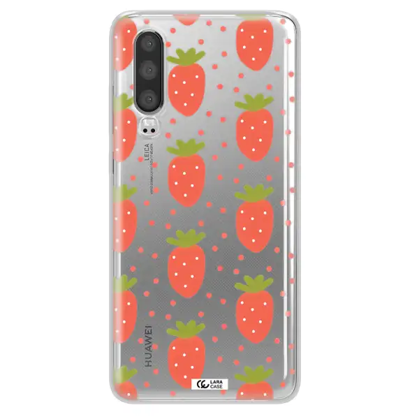 a pattern of strawberries on a white background Huawei P30 Clear TPU Case
