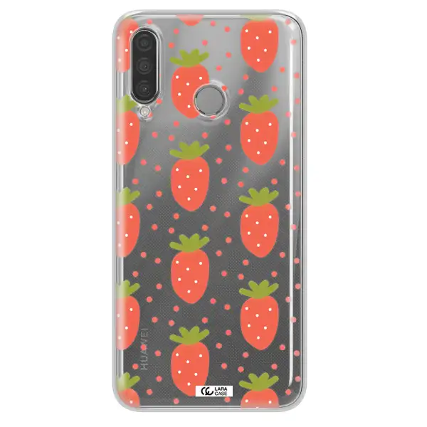 a pattern of strawberries on a white background Huawei P30 Lite Clear TPU Case