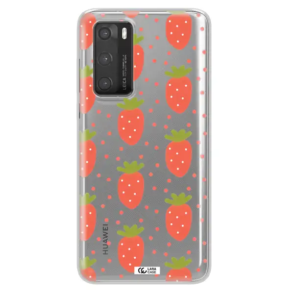 a pattern of strawberries on a white background Huawei P40 Clear TPU Case