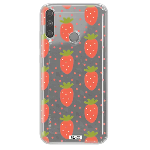 a pattern of strawberries on a white background Huawei P40 Lite E Clear TPU Case