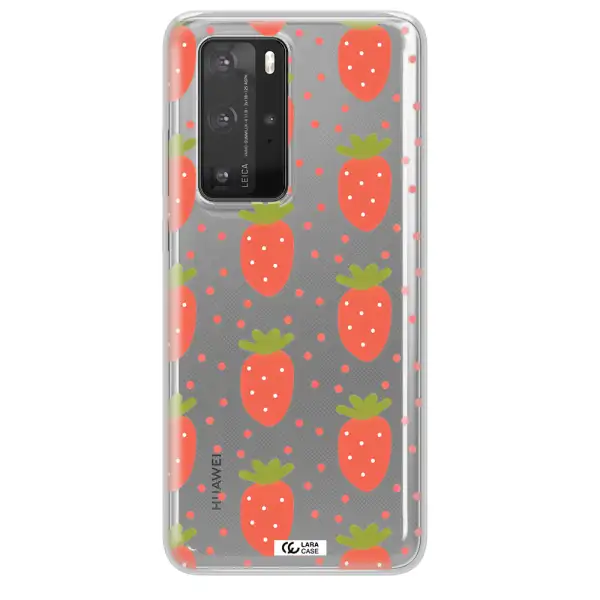 a pattern of strawberries on a white background Huawei P40 Pro Clear TPU Case