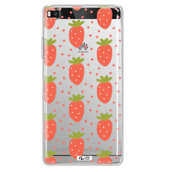a pattern of strawberries on a white background Huawei P8 Clear TPU Case