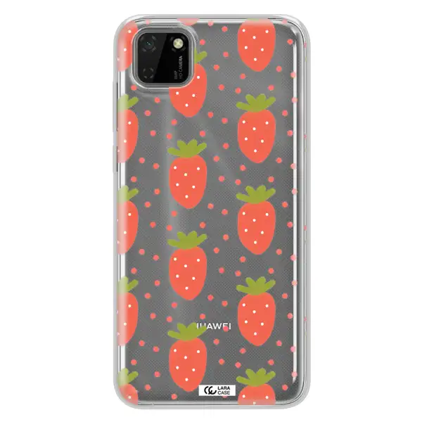 a pattern of strawberries on a white background Huawei Y5P Clear TPU Case