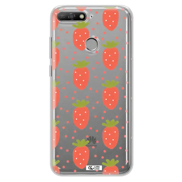 a pattern of strawberries on a white background Huawei Y6 Prime 2018 Clear TPU Case