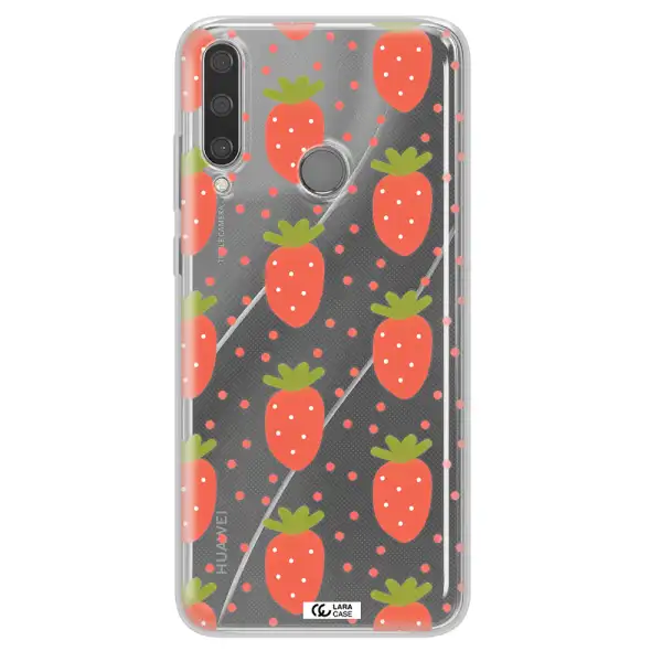 a pattern of strawberries on a white background Huawei Y6P Clear TPU Case