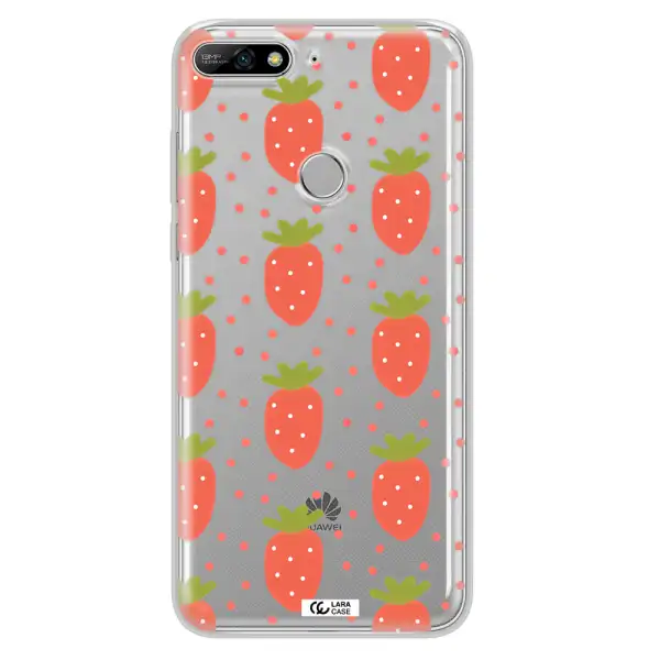 a pattern of strawberries on a white background Huawei Y7 2018 Clear TPU Case
