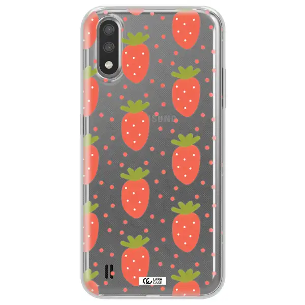 a pattern of strawberries on a white background Samsung A01 Clear TPU Case