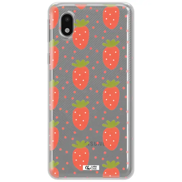 A Pattern Of Strawberries On A White Background Samsung A01 Core Clear Tpu Case