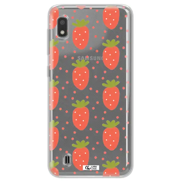 a pattern of strawberries on a white background Samsung A10 Clear TPU Case