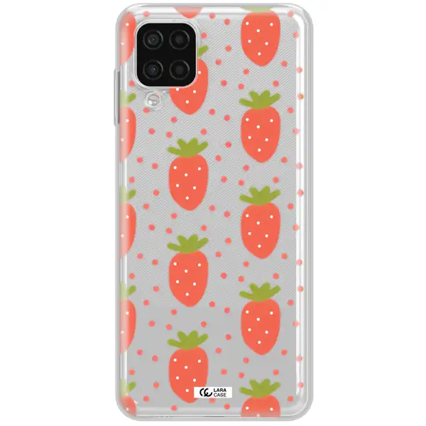 a pattern of strawberries on a white background Samsung A12 4g Clear TPU Case