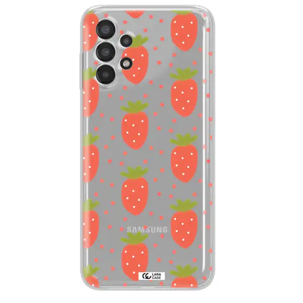 a pattern of strawberries on a white background Samsung A13 Clear TPU Case