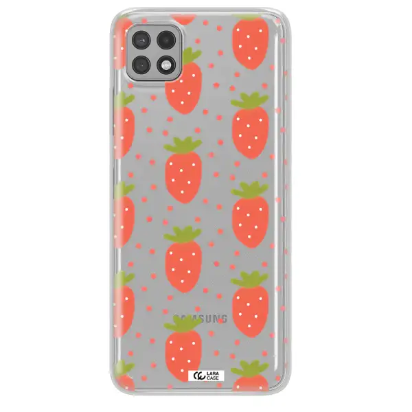 a pattern of strawberries on a white background Samsung A22 5g Clear TPU Case